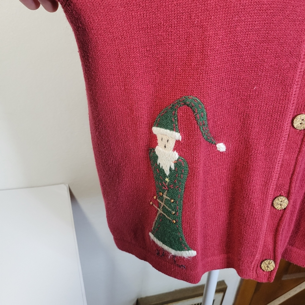 Womens Woolrich Sleeveless Christmas sweater Ruby Red size XL Cotton Wool Blend - Picture 3 of 10